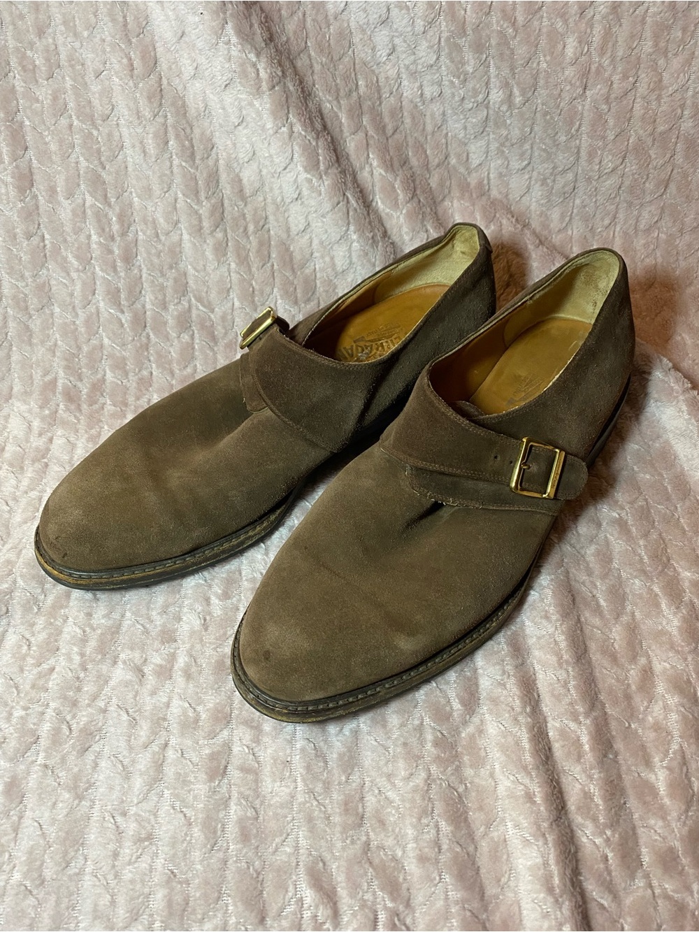 EUC True Vintage 1980s/1990s Salvatore Ferragamo Suede Single Monk Strap Shoes